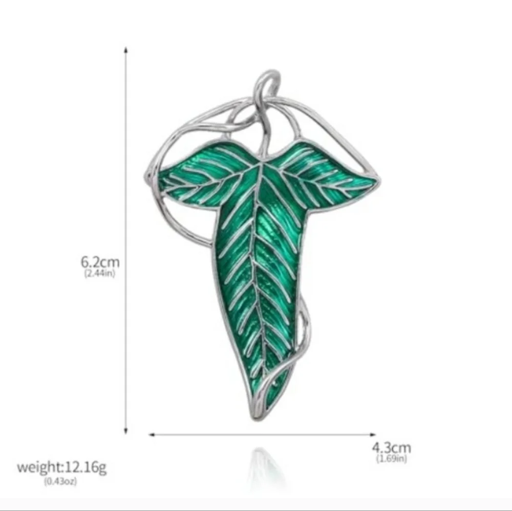 Tolkien Elven Lorien Leaf Silver Green Brooch The Lord Of The Rings Cosplay Pin